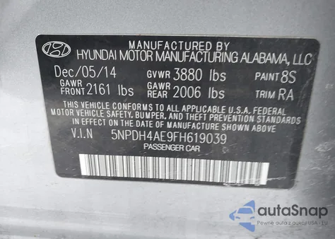 2015 Hyundai Elantra Se из США, поврежденный, VIN 5NPDH4AE9FH619039